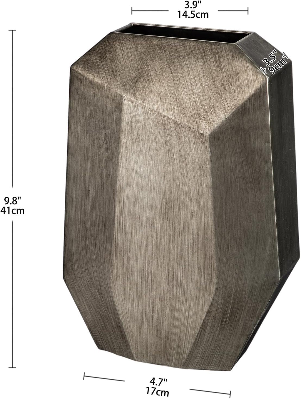 16" Tall Geometric Vases, Home Décor Silver Modern Rectangular Vases with Angular Front and Back, Contemporary Industrial Metal Vases for Office Home Resto Café Decoration
