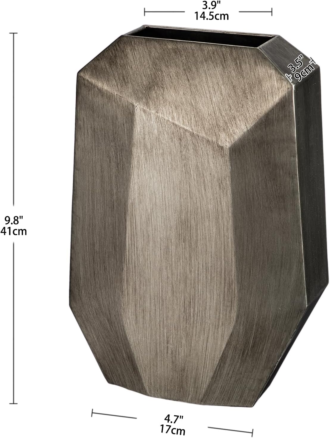 16" Tall Geometric Vases, Home Décor Silver Modern Rectangular Vases with Angular Front and Back, Contemporary Industrial Metal Vases for Office Home Resto Café Decoration
