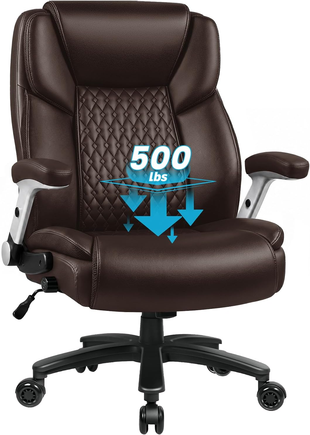 LEMBERI 500lbs Big and Tall Office Chair, Heavy Duty Executive Chair, High Back Desk Chair, Adjustable Lumbar Support, Pocket Spring Cushion, for Heavy People (Brown)