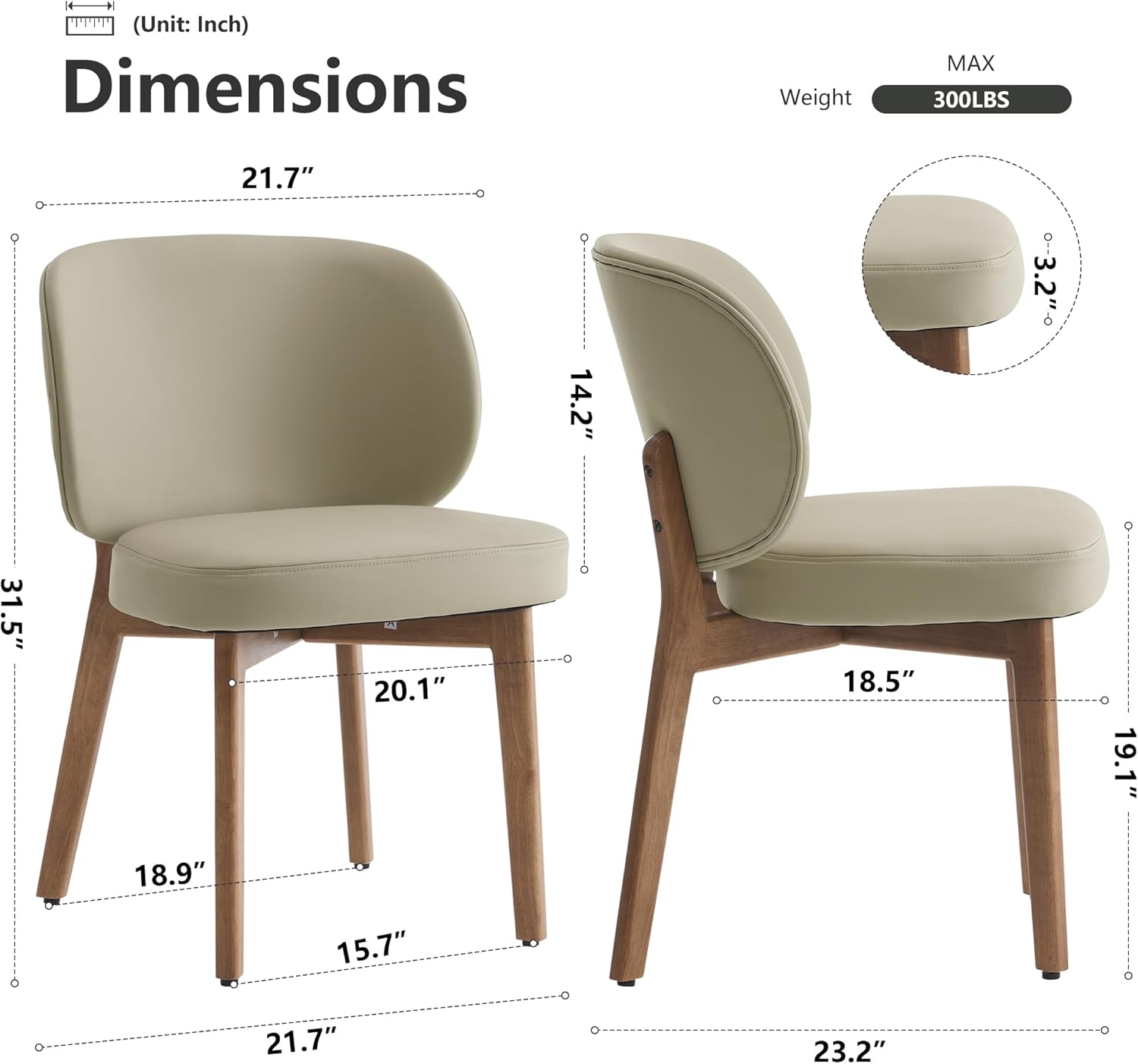 YOUNIKE Dining Chair with High Back Set of 8 Mid Century Modern Kitchen Chair Faux Leather Upholstered Armless Chair 20" Wide Padded Seat with Wooden Legs for Kitchen Dining Living Room Khaki