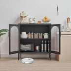 Buffet Cabinet, Modern Industrial Style Sideboard Buffet Cabinet, with Adjustable Shelves Credenza for Living Kitchen Dining Farmhouse, 15.8" L x 27.6" W x 35" H Black