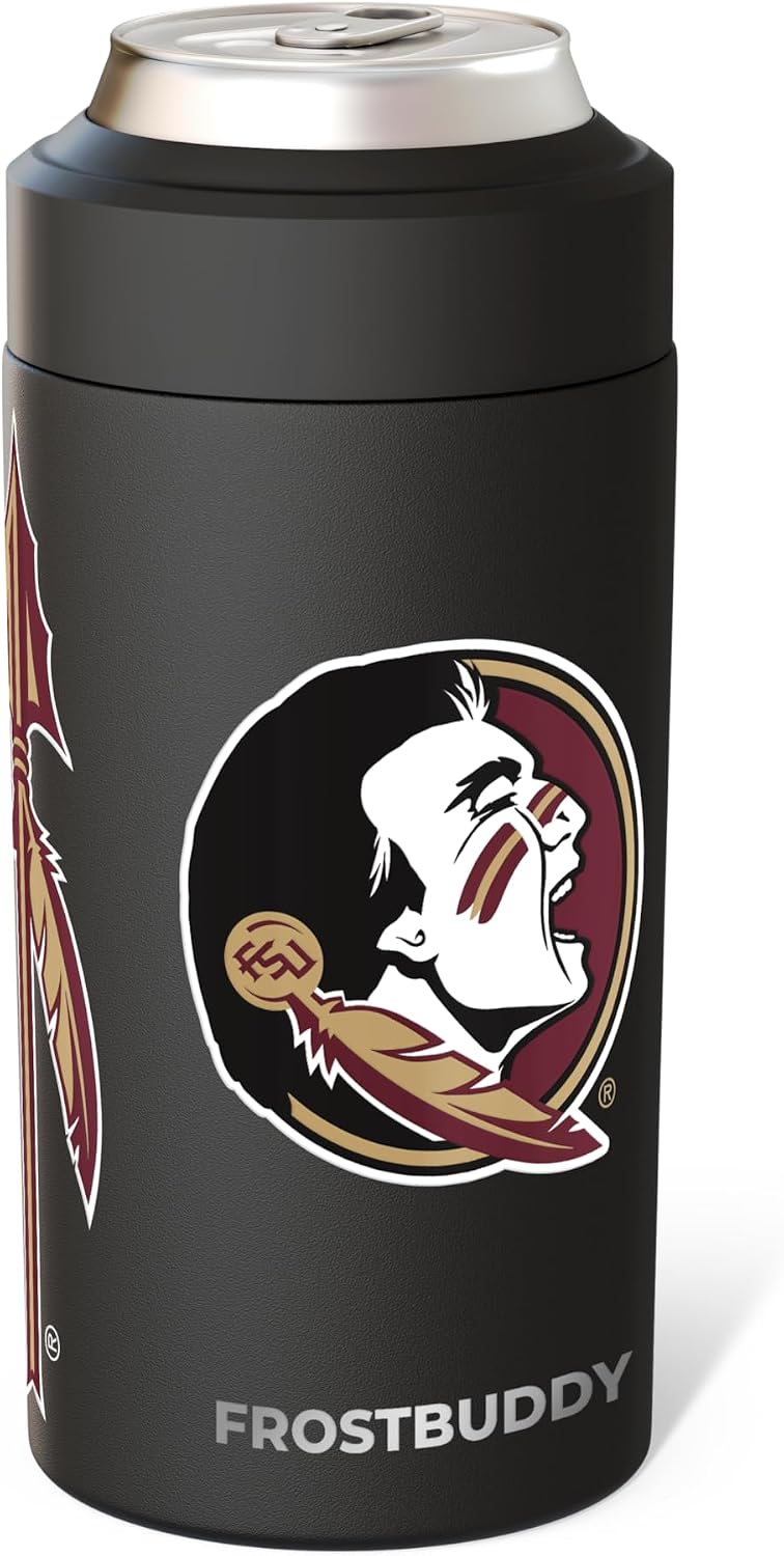 Frost Buddy NCAA Universal Buddy - Fits all - Stainless Steel Can Cooler for 12 oz & 16 oz Regular or Slim Cans & Bottles - Stainless Steel (Florida State Seminoles)