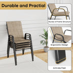 Patio Dining Chairs Set of 4 Outdoor Stackable Dining Chairs for All Weather 350lbs Capacity Heavy Duty Textilene Fabric Rustproof Metal Frame Patio Furniture for Backyard Garden Poolside (Brown)