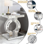 Crushed Diamond Mirrored End Table, Silver Side Accent Table, Small Mirrored Coffee Table for Living Room, Bedroom, 16"x12"x23"