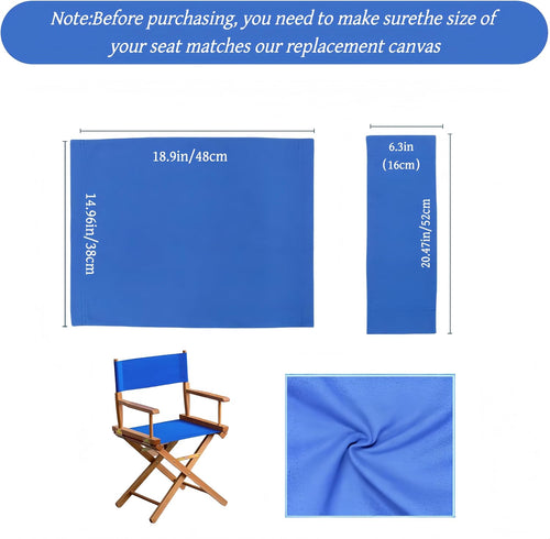 1 Set Director Chair Canvas Replacement with Wood Stick,18.9''L X 15''W Portable Replacement Cover Canvas for Directors Chair (Blue)