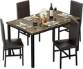 Lamerge Dining Table Set for 4, Faux Marble Table and 4 PU Leather Chairs, Kitchen Table and Chairs for 4, Modern Dining Room Table Sets for Small Spaces, Living Room, Breakfast Nook, (Coffee Color)
