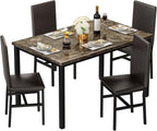 Lamerge Dining Table Set for 4, Faux Marble Table and 4 PU Leather Chairs, Kitchen Table and Chairs for 4, Modern Dining Room Table Sets for Small Spaces, Living Room, Breakfast Nook, (Coffee Color)