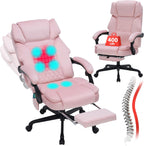 Massage Office Chair with Foot Rest 6 Points Vibration and Heat Home Office Desk Chairs for Heavy People 400lbs Reclining Managerial Chairs Ergonomic Executive Chair (Pink)
