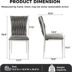 Velvet Dining Chairs Set of 4, Modern Upholstered Kitchen Chairs with Silver Metal Legs, Woven Velvet Fabric and High Back, Dirt Resistance, Easy to Assemble, for Home, Living Room - Dark Grey