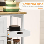 HOMCOM Rolling Kitchen Island Cart, Bar Serving Cart, Compact Trolley on Wheels with Wood Top, Shelves & Drawers for Home Dining Area, White