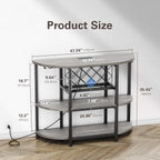 Zarler Bar Cart with Power Outlet Easy to Assemble, LED Home Bar Cabinet for Liquor, 47.3" L x 15.8" D x 36" H Metal Mini Bar Table with 4-Tier Storage, Grey