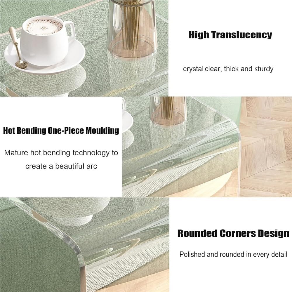 C-Shaped Acrylic End Table, Clear Side Table, Minimalist Rectangle Coffee Table, Small Nightstand for Living Room(Brown,60cm/23.6in)