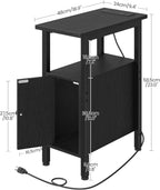 CHOEZON Farmhouse End Table, Narrow Side Table for Small Spaces, Slim Nightstand with Charging Station, with 2 AC Outlets, 1 USB and 1 Type-C Port, for Living Room, Bedroom, Black TBZ08UBB
