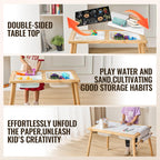 VEVOR Sensory Table for Toddlers, Activity with 3 Foldable Storage Bins, Paper Roll Holder, Indoor/Outdoor Play Sand and Water, Wooden Drawing Table, Gift for Boys Girls