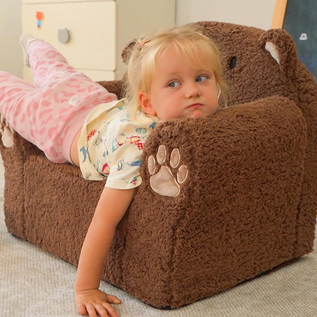 ALIMORDEN Animal Kids Chair,Sherpa Soft Kids Chair with Washable Cover, Comfy Kids Armchair for Toddlers Ages 1-6, Comfy Kids Lounge Chair for Playroom Bedroom and Reading (Brown Bear)