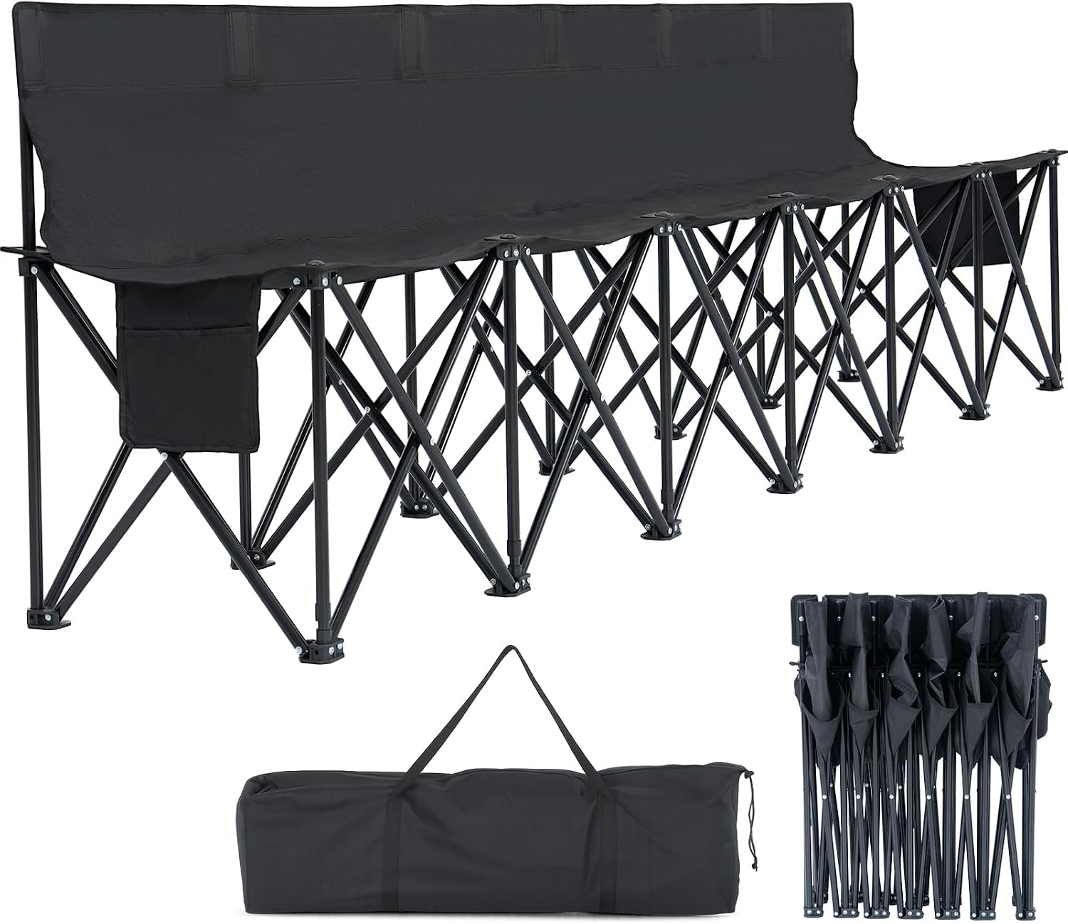 Begonia.K 6 Seats Portable Folding Soccer Benches for Team - Foldable Sideline Bench with Pockets & Carry Bag - Lightweight Team Chair for Football Camp Outdoor Sports Events