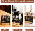 Kitchen Utensil Holder Countertop, Extra Large Utensil Organizer with Drawer, 2 Tier Utensil & Silverware Holder for Counter, Countertop Organizer for Cooking Utensil Cutlery, Quick Dry Diatomite Base