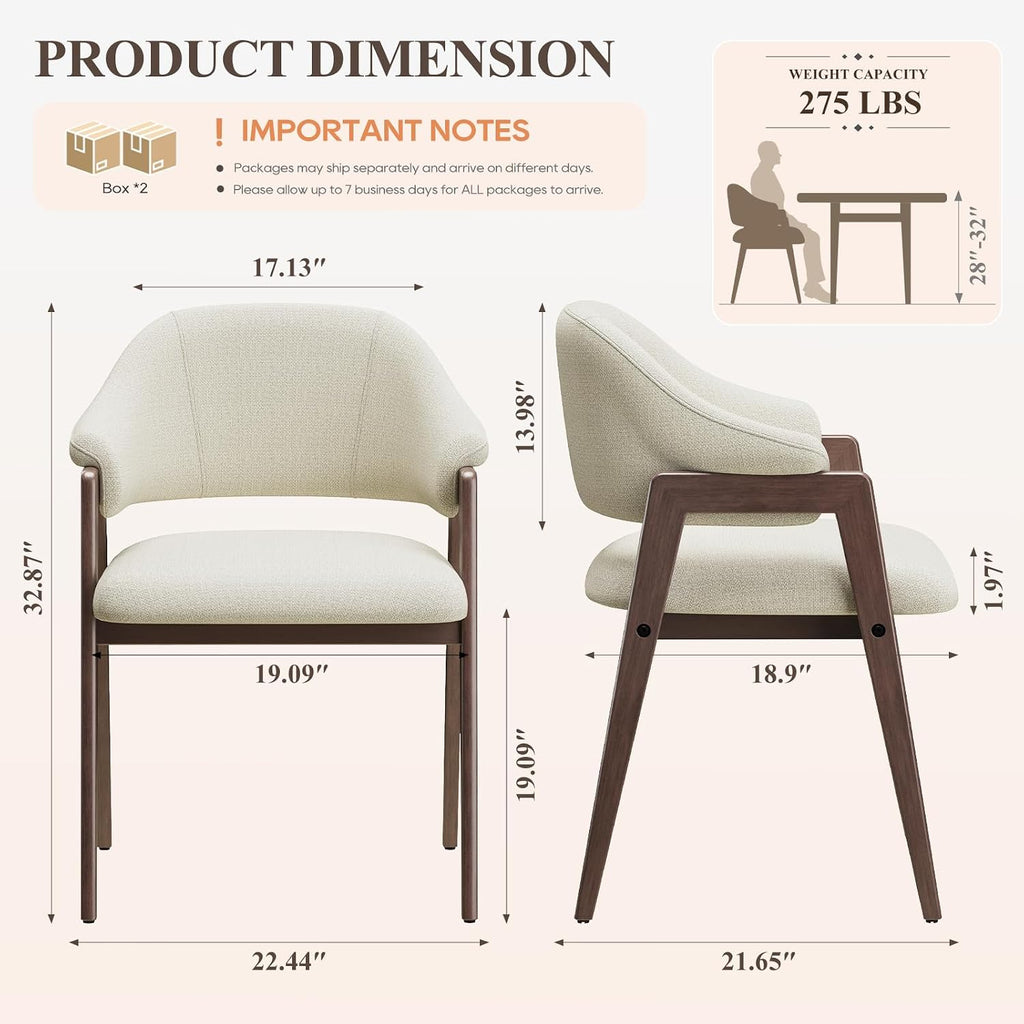 MALOL Wooden Dining Chairs Set of 4, Modern Fabric Upholstered Dining Room Chair, Kitchen Side Chairs, Farmhouse Dinner Chair with Curved Open Back for Kitchen, Beige