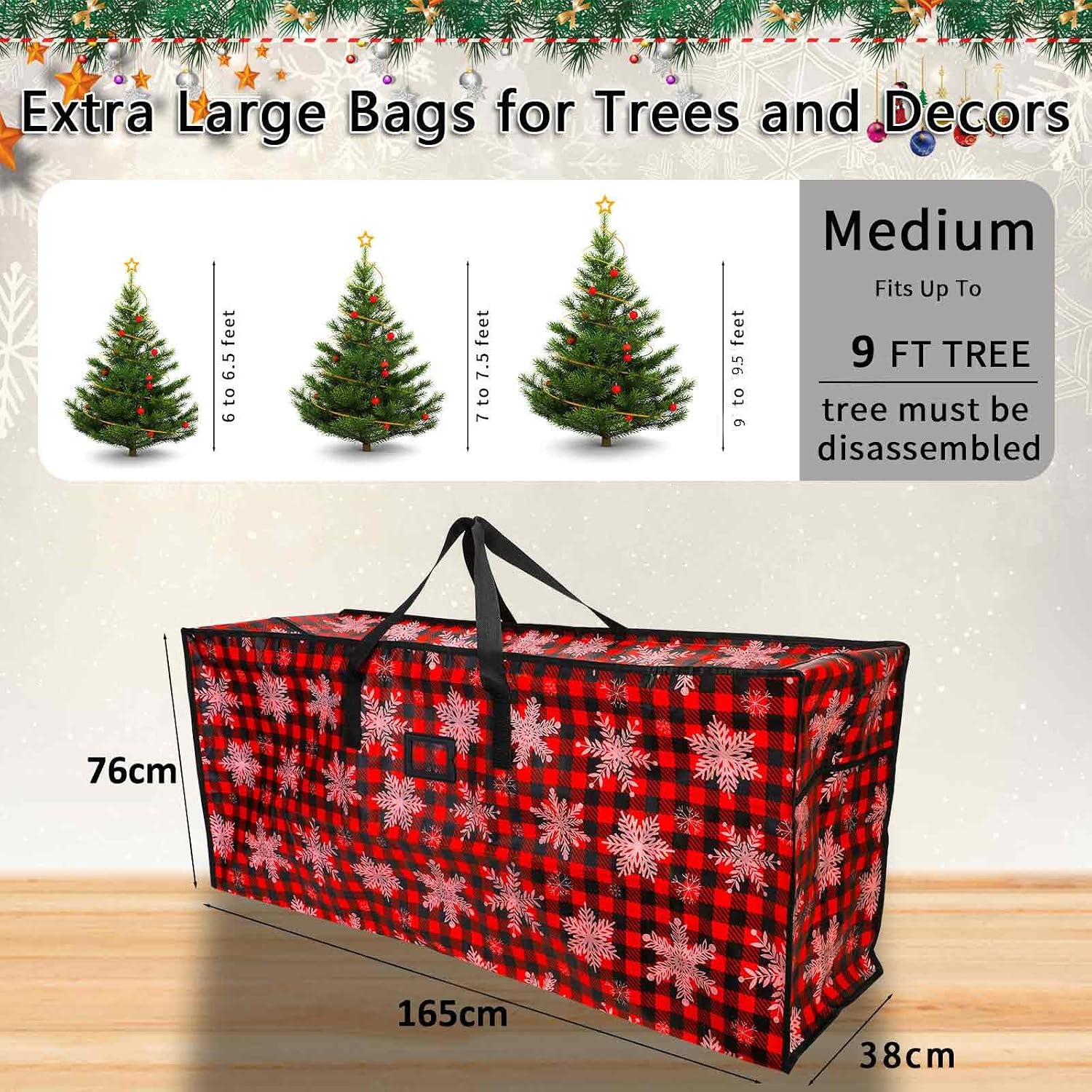 Plastic Waterproof Christmas Tree Bag - Large Storage Box with Reinforced Handles and Dual Zippers for 9ft Artificial Holiday Trees