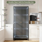 75" Metal Kitchen Storage Cabinet with Doors, Freestanding Steel Pantry Cabinet, 5 Adjustable Shelves, for Dining Room, Black