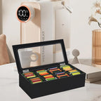 Tasybox Tea Bag Organizer, Acrylic Tea Box with Lid, Black Teabag Holder | 8 Slot Tea Bag Holder, Large Capacity Teabag Storage Box, Tea Organizers and Storage for Countertop, Pantry, Kitchen, Cabinet