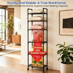 GOESWELL 6-Tier Slim Storage Cart: Rolling Utility Cart on Wheels with 2 Lockable Casters, Narrow Metal Shelving Unit for Kitchen Bathroom Laundry Home Organizer Black