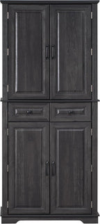 Ball & Cast 71" Tall Kitchen Pantry Cabinet W/3 Pull Out Organizers,Farmhouse Embossed Texture Storage Cabinet W/6 Door Shelves & 2 Drawers,Freestanding Cupboard for Kitchen,Dining Room,Black