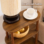 Narrow Side Table with Storage, 3-Tier End Table Skinny Nightstand for Bedroom, Living Room Small Space, Rustic Brown