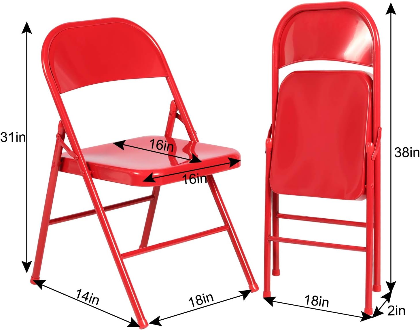 VECELO All-Steel Folding Chair Set of 4, Heavy Duty Metal Foldable Chairs, Double Hinged, Stackable Commercial Seating for Indoor Outdoor Events, Wedding, Party, Patio, Office