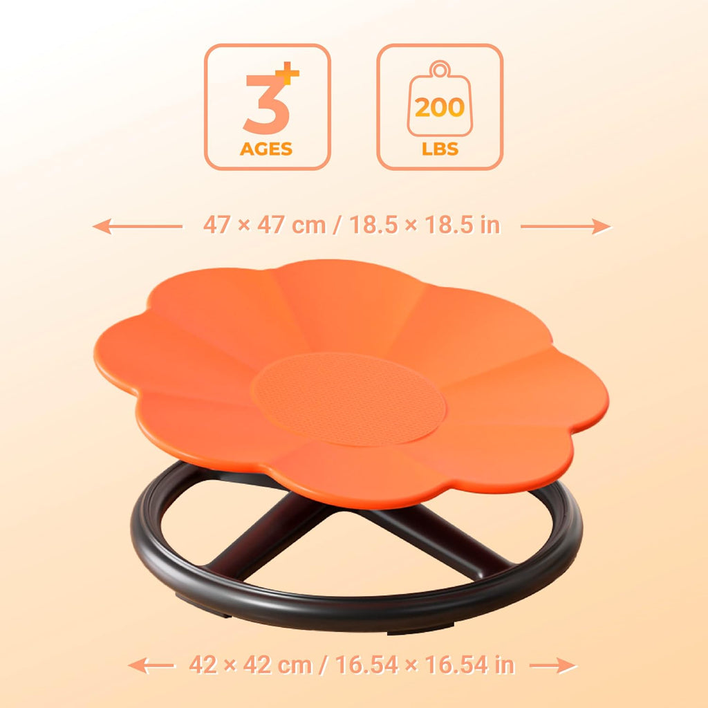 Spinning Chair for Autistic Kids, Sensory Spinning Chair for Kids & Toddlers, 220LBS Capacity, Safe Non-Slip Spin Chair with Handle, Sensory Chair for 3-8 Ages Autism & Special(Orange Flower)
