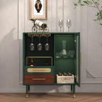 ARTPOWER Modern Coffee Bar Cabinet with Wine Glass Rack and Drawers, Green Liquor Cabinet with Pull-Out Wine Storage for Kitchen, Dining Room, Living Room