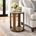 Modern Round End and Side Table for Home Decor - Mango Wood Accent for Small Spaces and Room - Decorative Night Stand or Bedside Drink Table for Bedroom and Living Room Display - 23", Brown & Tan