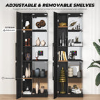 VersionTECH. Glass Display Cabinet with RGB Lights, 5-Tier Curio Cabinets with Glass Doors for Collectibles, Display Case with Adjustable Shelves, Human Sensor, Charging Station, Mirror Backing, Black