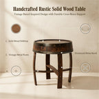 Rustic Round End Table, Whiskey Barrel End Table, Handcrafted Solid Farmhouse Side Table, 22.2" Dark Oak Accent Table for Living Room, Bedroom & Home Bar