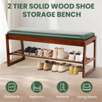 FAHKNS 2-Tiers Shoe Rack Bench 39.4" Shoe Bench with Flip-Top Storage Box, Rubberwood Entryways Shoes Rack for Hallway, Living Room, Bedroom, Closet