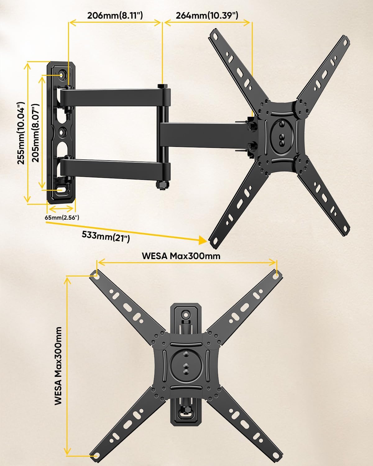 FORGING MOUNT Full Motion TV Wall Mount for 17-50 inch TVs up to 66 lbs,Rotating TV Wall Mount with Articulating Arms, Extension, Tilt, Swivel, Max VESA 300x300mm