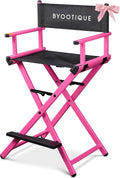 BYOOTIQUE 28" Makeup Artist Stool Chair Folding Director Chair Camping Chair with Comfortable Footrest for Makeup Studio Salon Event Mobile Service,Pink