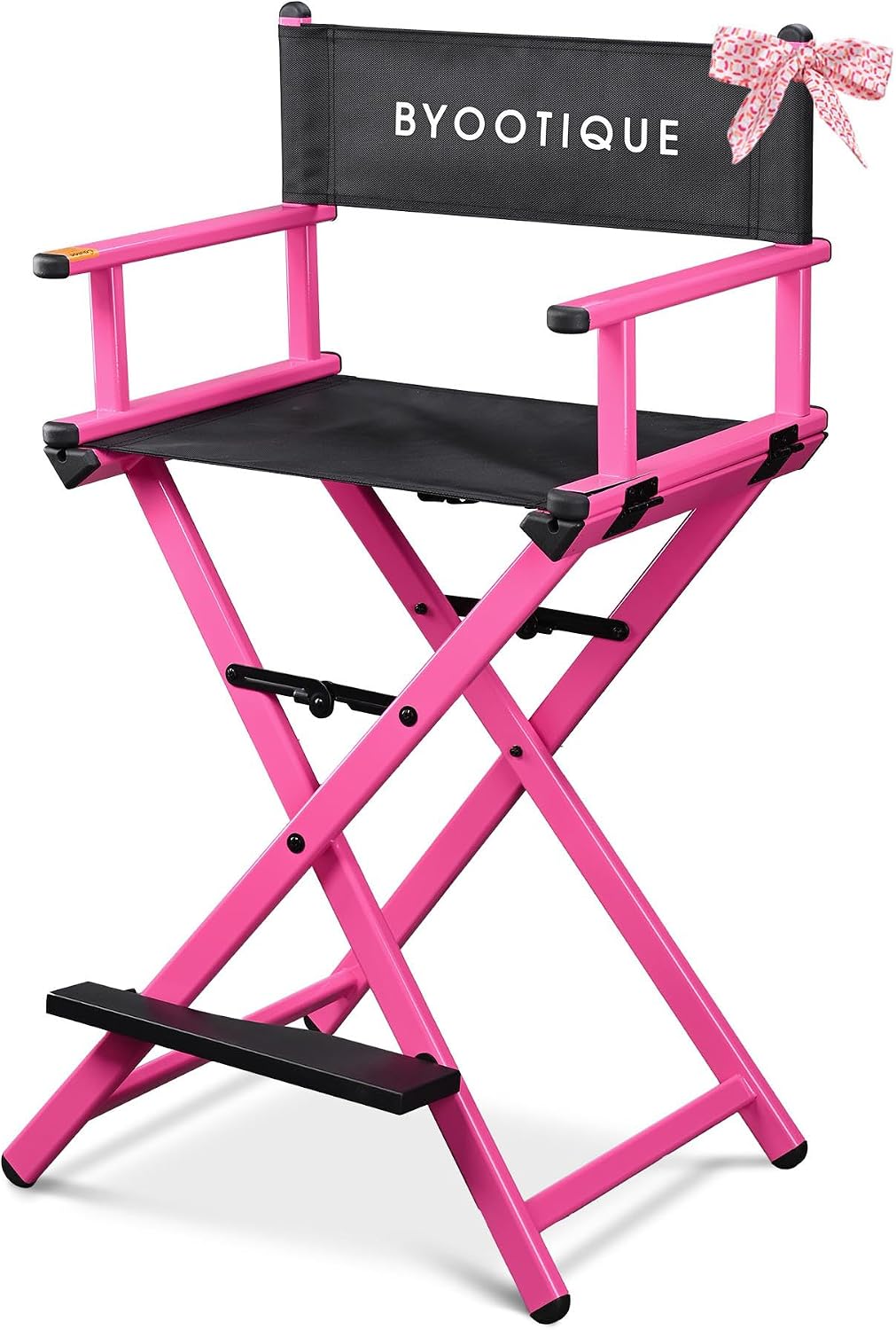 BYOOTIQUE 28" Makeup Artist Stool Chair Folding Director Chair Camping Chair with Comfortable Footrest for Makeup Studio Salon Event Mobile Service,Pink