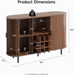 55 Inch Fluted Wine Bar Cabinet, Liquor Cabinet with LED Light, Coffee Bar Cabinets with Storage, Mid-Century Modern Bar Cabinet with Charge Station Wine Racks for Kithcen (Walnut)