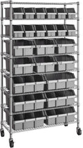 Seville Classics Heavy Duty NSF Bin Rack Solid Steel Wire Shelving Storage Unit, Patented Organizer for Garage, Warehouse, Office, Restaurant, Classroom, Kitchen, Gray, 8-Tier Includes 24 Bins