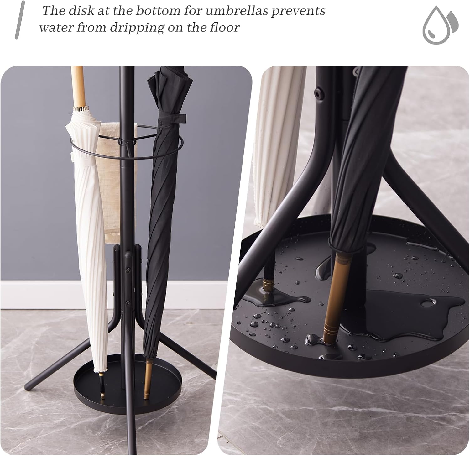 Kitsanery Coat Rack Freestanding,Metal Coat Tree with Umbrella Holder,Hat and Coat Rack Stand for Entryway, Hallway, Living Room, Bedroom (Black)