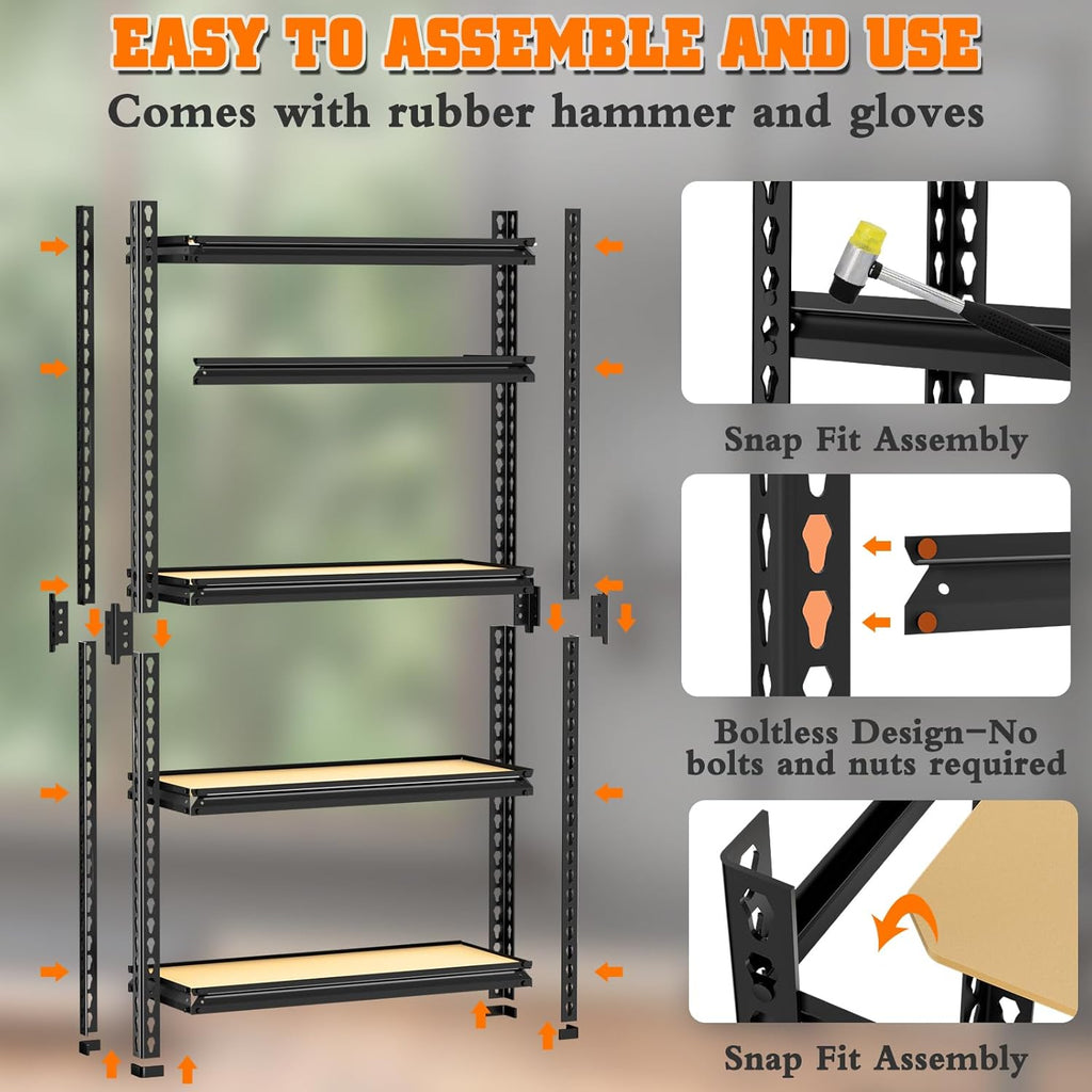 LEVELEVE 5-Tier Storage Shelving Unit, Metal, for Garage, Kitchen, Laundry Room, Adjustable, 30" L x 12" W x 60" H, Rectangular, 1 Pack