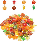 90 Pieces Acrylic Gems Leaves Mini Acrylic Pumpkin Maple Leaves Acorns Crystals Gems for Thanksgiving Home Decor Autumn Table Scatters Decoration Favor Vase Filler(6 Colors)