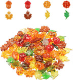 90 Pieces Acrylic Gems Leaves Mini Acrylic Pumpkin Maple Leaves Acorns Crystals Gems for Thanksgiving Home Decor Autumn Table Scatters Decoration Favor Vase Filler(6 Colors)