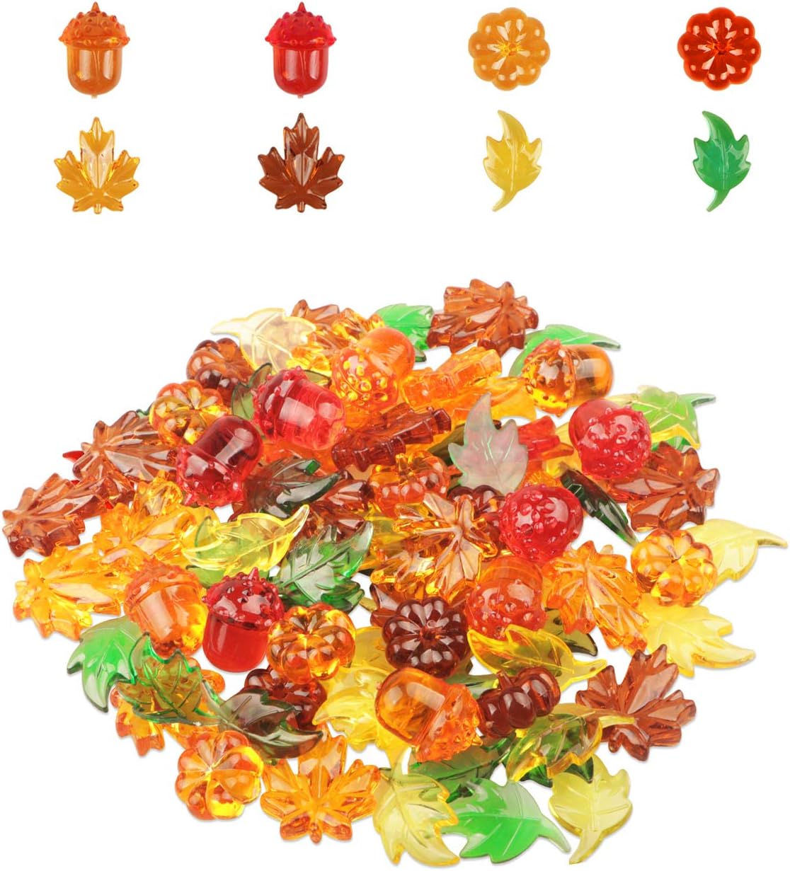 90 Pieces Acrylic Gems Leaves Mini Acrylic Pumpkin Maple Leaves Acorns Crystals Gems for Thanksgiving Home Decor Autumn Table Scatters Decoration Favor Vase Filler(6 Colors)