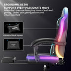 Ergonomic Gaming Chair, RGB LED Lights Computer Chairs with Retractable Footrest, 400 lbs Lumbar Support Linked Armrests Gamer Chair High Back Heavy Duty Video Game Chairs (Black Red)
