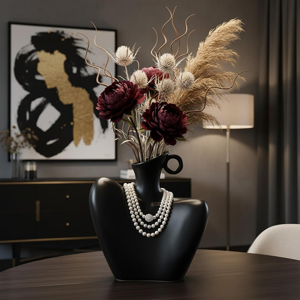 Ceramic Vase, Human Body Vase for Home Decor, Modern Minimalist Boho Vase for Living Rooms, Bedrooms, Shelves, Dining Tables, Bathrooms, and Offices (Black)