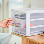 Sterilite 4-Pack 3 Drawer Unit, Stackable Plastic Organizer with Drawers, White Frame - Multi-Purpose Countertop Storage Containers for Office Supplies, Craft Rooms, Classrooms and Home Organization
