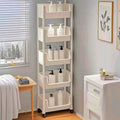 5-Tier Plastic Rolling Cart with Wheels, Multi Layer Storage Cart, Multi-Functional High-Borders Storage Trolley, Durable and Stable, Tiered Cart for Bathroom,Laundry, Living Room
