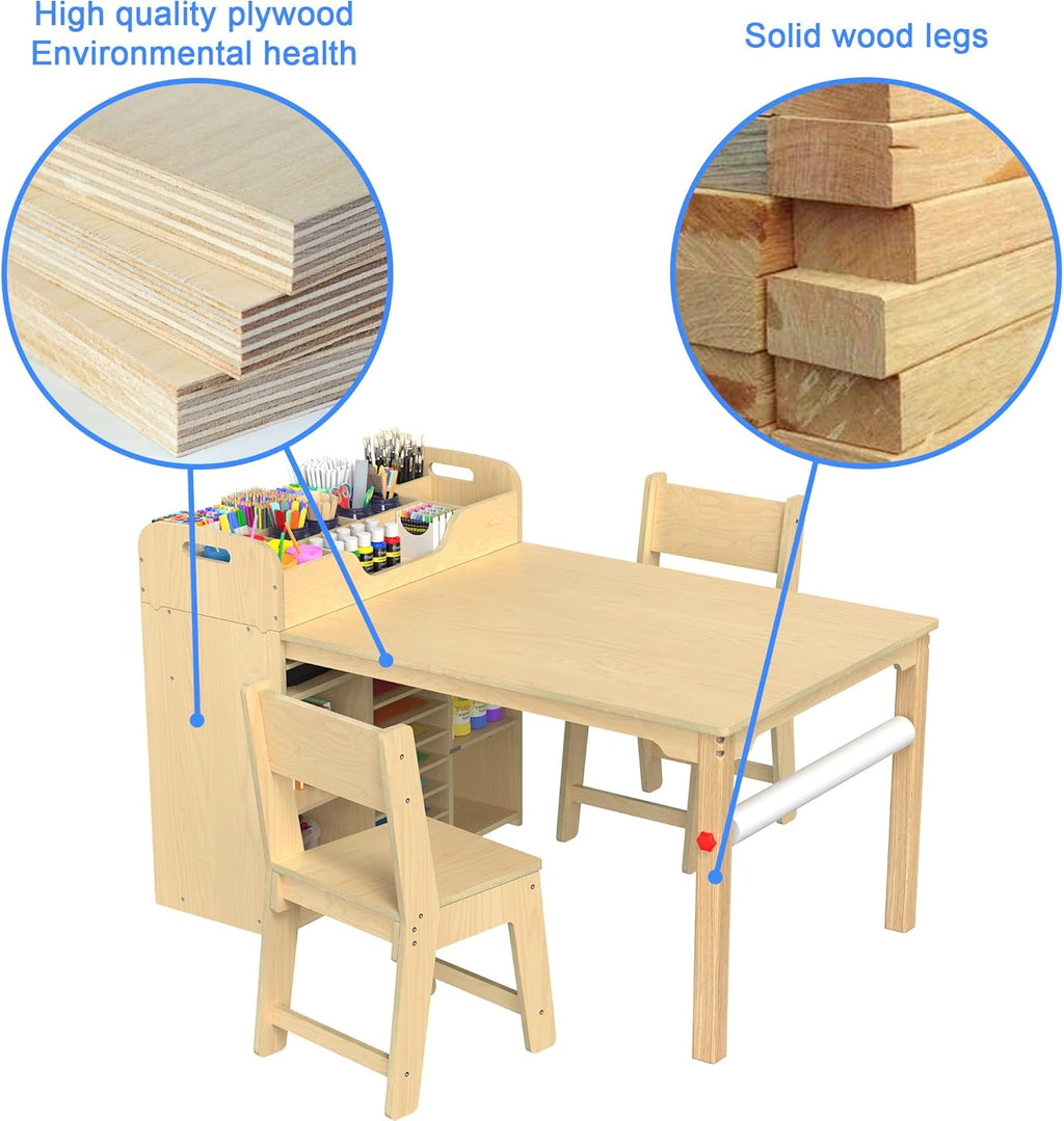 GDLF Kids Art Table and Chairs Set, Craft Desk with Large Storage and Portable Art Supply Organizer for Children Ages 8-12, 47" L x 30" W